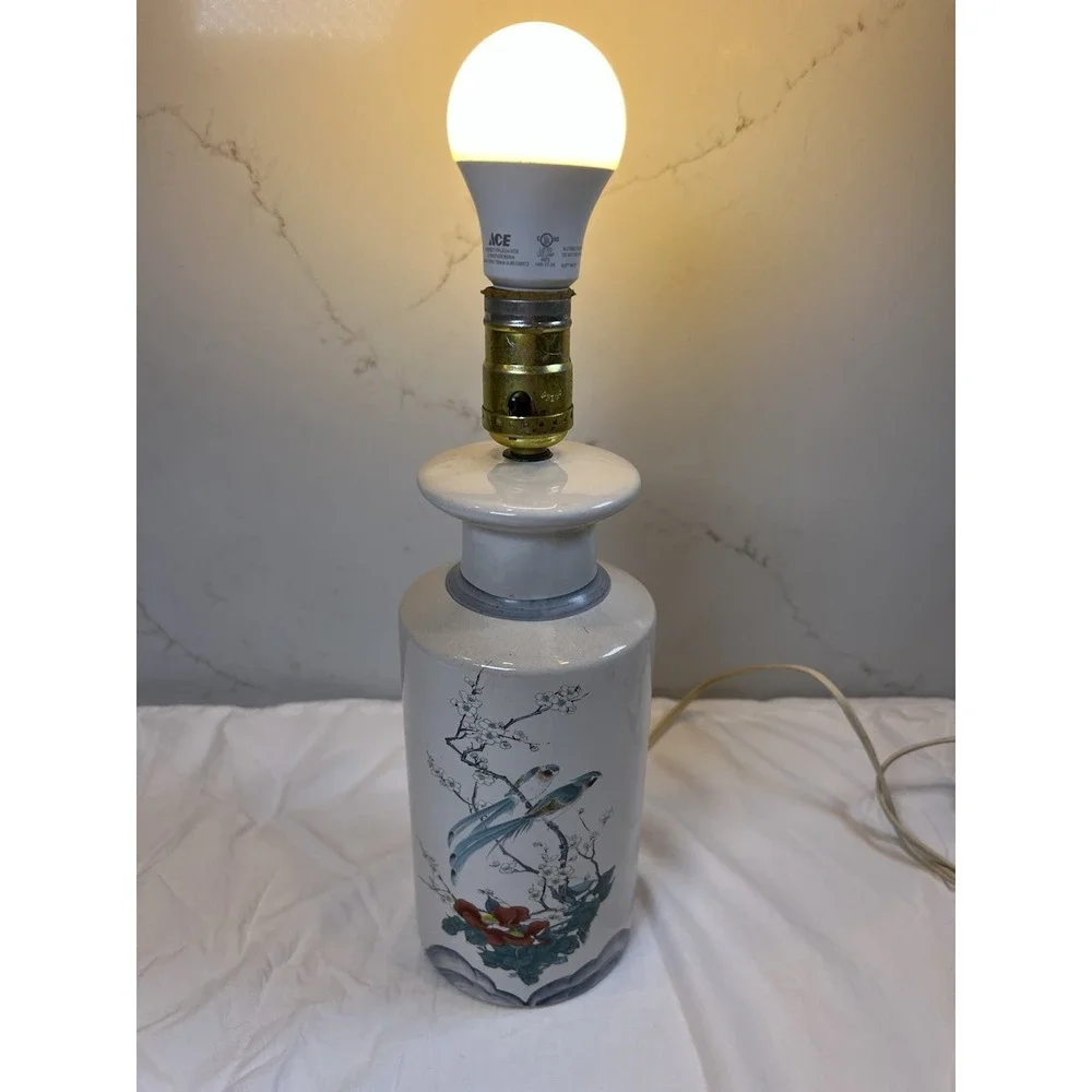 Chinese Hand Painted Ceramic Table Lamp Birds Floral 12